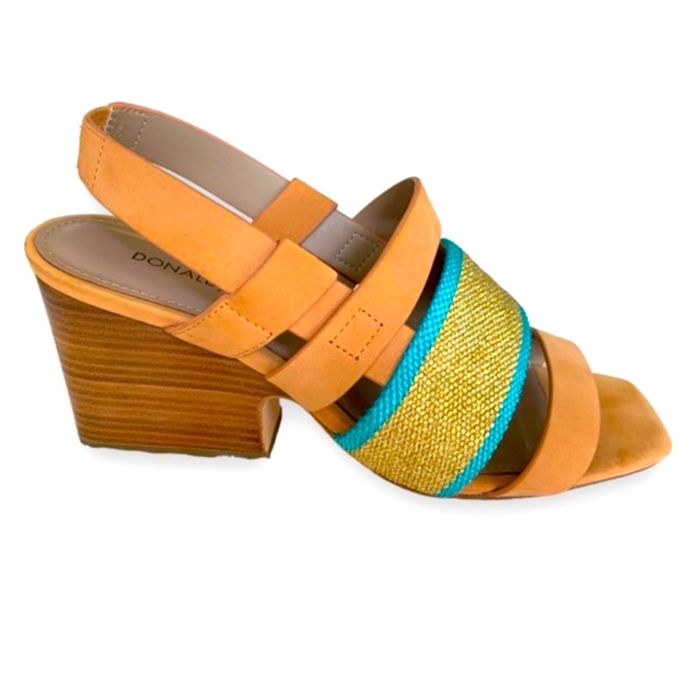 Designer Donald J. Pliner gold teal leather heels women’s size 8.5